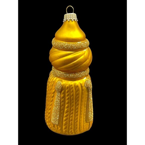 Kugel Germany Blown Glass Glitter Gold Tassel Christmas Ornament 5” - Picture 3 of 7